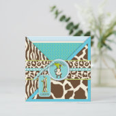 ジャングル猿の最初誕生日の招待状の青 招待状 (スタンド正面)