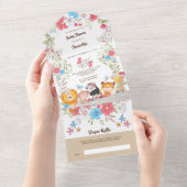 ジャングル産の赤ちゃん動物かわいいサファリ熱帯パーティー オールインワン招待状 (貼ってはがせる)