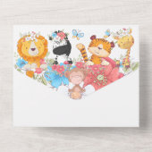 ジャングル産の赤ちゃん動物かわいいサファリ熱帯パーティー オールインワン招待状 (裏面)