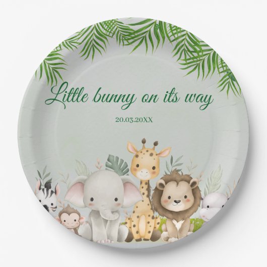 ジャングル男の赤ちゃんシャワーワイルドトロピカル招待状 ペーパープレート (正面)