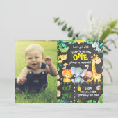 ジャングル男の赤ちゃんファースト誕生日サファリ動物園 招待状 (スタンド正面)