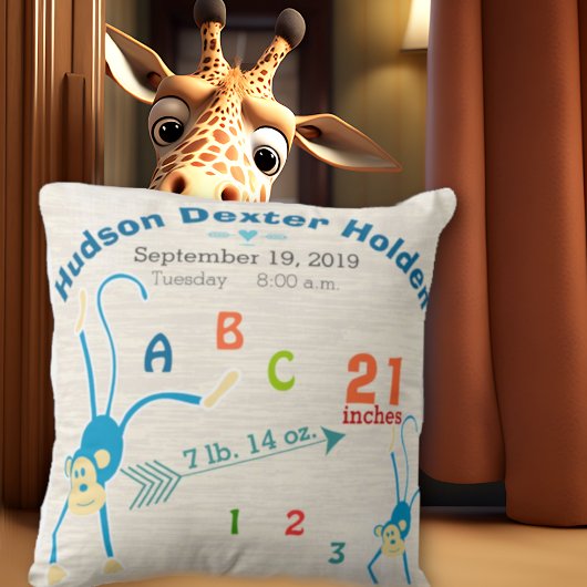 ジャングル男の赤ちゃん子供部屋誕生スタットモンキーキュート クッション