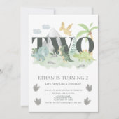 ジャングル第2バースデーウォーターカラー恐竜パーティー 招待状 (正面)