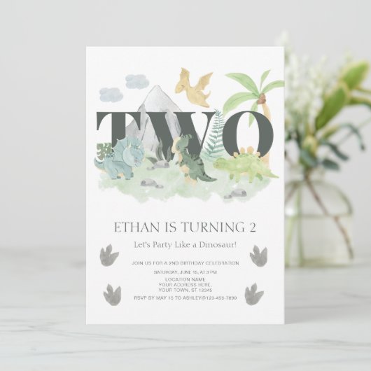 ジャングル第2バースデーウォーターカラー恐竜パーティー 招待状 (スタンド正面)