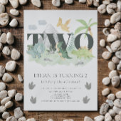 ジャングル第2バースデーウォーターカラー恐竜パーティー 招待状