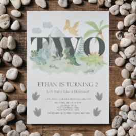 ジャングル第2バースデーウォーターカラー恐竜パーティー 招待状