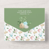 ジャングル素朴でかわいく眠れる恐竜のベビーシャワー オールインワン招待状 (裏面)