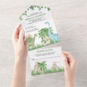 ジャングル素朴の水彩可愛い恐竜の赤ちゃんシャワー オールインワン招待状 (貼ってはがせる)