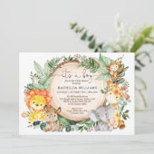 ジャングル素朴の緑の野生動物の赤ちゃんシャワー 招待状 (スタンド正面)