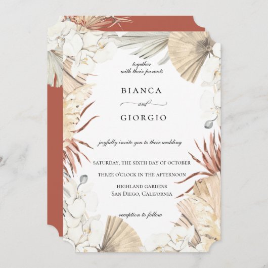 ジャングル素朴の葉のフレーム結婚式招待状 招待状 (正面/裏面)