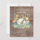 ジャングル素朴アニマルニュートラル赤ちゃんシャワー 招待状 (正面)