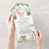 ジャングル素朴フローラピンク恐竜の赤ちゃんシャワー オールインワン招待状 (貼ってはがせる)