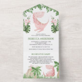 ジャングル素朴フローラピンク恐竜の赤ちゃんシャワー オールインワン招待状 (内側)