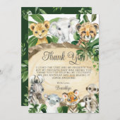 ジャングル素朴ブ動物木材の緑の誕生日パーティー サンキューカード (正面/裏面)