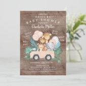 ジャングル素朴動物の女の子ベビーシャワーでドライブ 招待状 (スタンド正面)