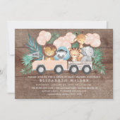 ジャングル素朴動物の女の子ベビーシャワーでドライブ 招待状 (正面)