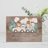 ジャングル素朴動物の女の子ベビーシャワーでドライブ 招待状 (スタンド正面)