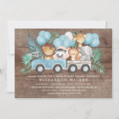 ジャングル素朴動物の男の子の赤ちゃんシャワーでドライブ 招待状 (正面)