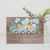 ジャングル素朴動物の男の子の赤ちゃんシャワーでドライブ 招待状 (スタンド正面)