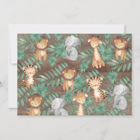 ジャングル素朴動物の男の子の赤ちゃんシャワーでドライブ 招待状 (裏面)