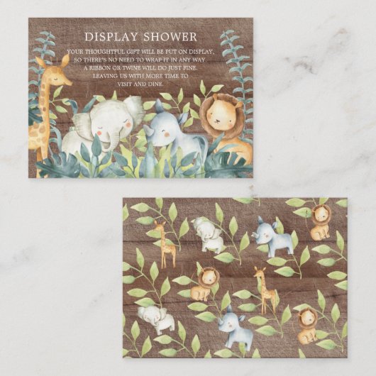 ジャングル素朴動物ベビーギフトディスプレイシャワー エンクロージャーカード (正面/裏面)