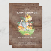 ジャングル素朴動物ベビーシャワー招待状 招待状 (正面/裏面)