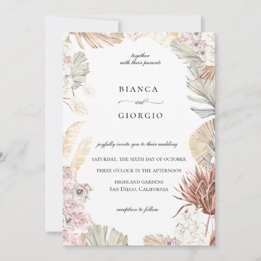 ジャングル自然の葉のフレーム結婚式招待状 招待状 (正面)