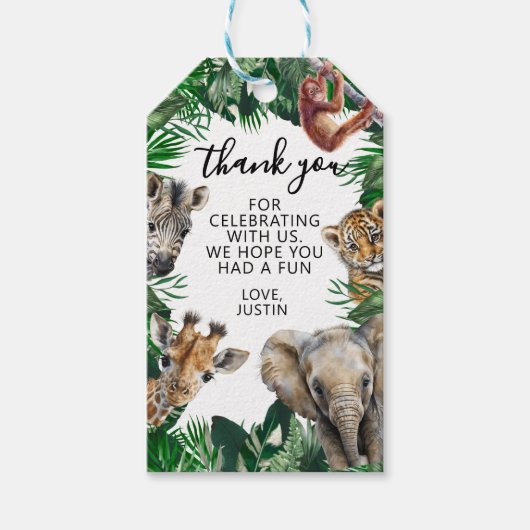 ジャングル誕生日サファリパーティーのお土産に感謝 ギフトタグ (正面)