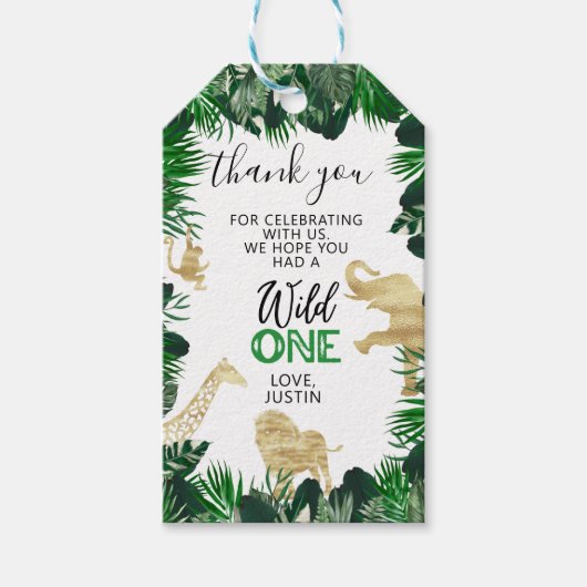 ジャングル誕生日サファリパーティーフェイスビーフサンキューユユーテーマ ギフトタグ (正面)