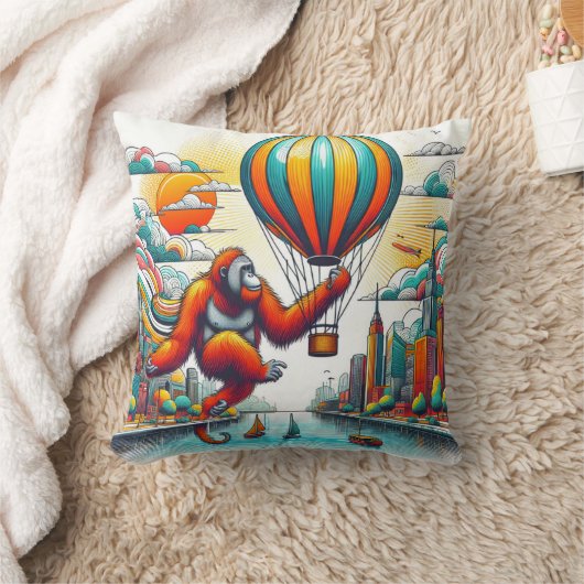 ジャングル調和:オランウタンインスパイア クッション (ブランケット)