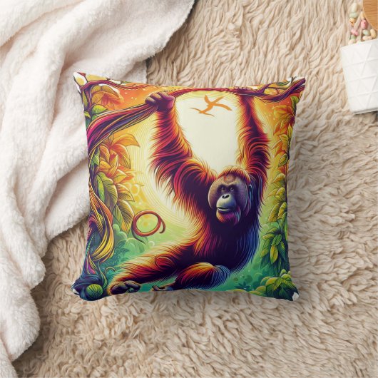 ジャングル調和:オランウタンインスパイア クッション (ブランケット)