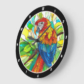 ジャングル調和» – ステンドグラスのオウム ラージ壁時計 (傾斜)