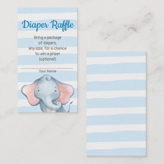 ジャングル象のベビーシャワーのおむつのラッフルカード エンクロージャーカード (正面/裏面)