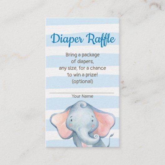 ジャングル象のベビーシャワーのおむつのラッフルカード エンクロージャーカード (正面)