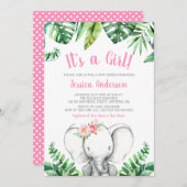 ジャングル象の女の子のベビーシャワー招待状 招待状 (正面/裏面)
