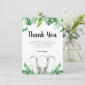 ジャングル象の男の子のベビーシャワーの黒 サンキューカード (スタンド正面)