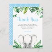 ジャングル象の男の子のベビーシャワー サンキューカード (正面/裏面)