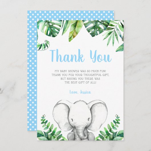 ジャングル象の男の子のベビーシャワー サンキューカード (正面/裏面)