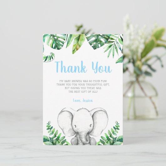 ジャングル象の男の子のベビーシャワー サンキューカード (スタンド正面)