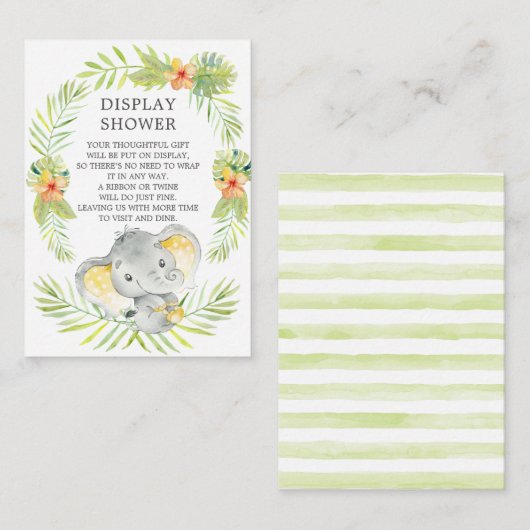 ジャングル象の赤ちゃんシャワーギフトディスプレイシャワー エンクロージャーカード (正面/裏面)
