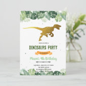 ジャングル金ゴールドtレックス恐竜の誕生日の招待 招待状 (スタンド正面)