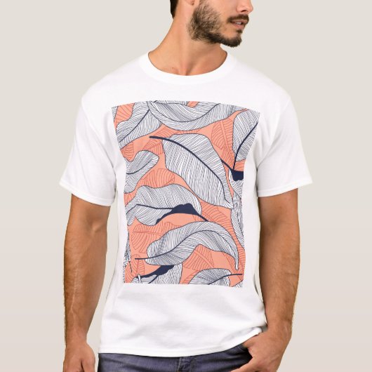 ジャングル離れの継ぎ目のない熱帯パターン Tシャツ (正面)