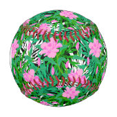 ジャングル風の花が咲く熱帯の模様 野球ボール (正面)