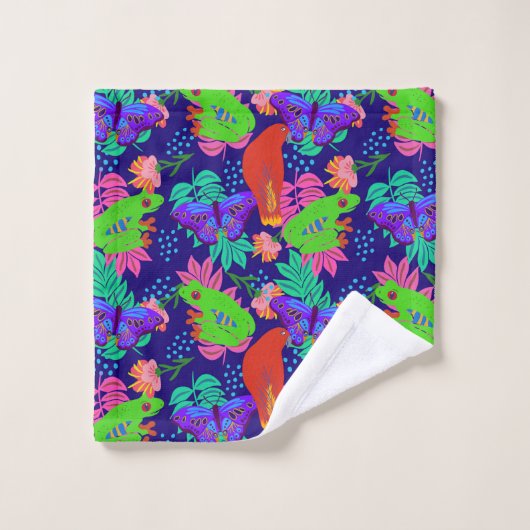 ジャングル鮮やか模様 バスタオルセット (ウォッシュタオル)