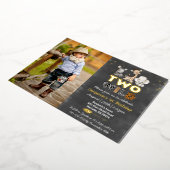 ジャングル黒板2匹の野生の写真リアルゴールド 箔招待状 (回転した状態)