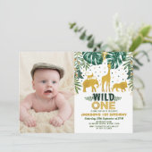 ジャングル1歳誕生日ワイルドワンサファリ動物パーティー 招待状 (スタンド正面)