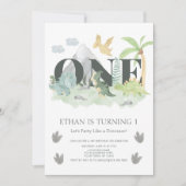 ジャングル1stバースデーウォーターカラー恐竜パーティー 招待状 (正面)