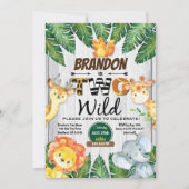 ジャングル2歳の誕生日の招待状。少年サファリ動物園2 招待状 (正面)