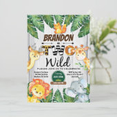 ジャングル2歳の誕生日の招待状。少年サファリ動物園2 招待状 (スタンド正面)