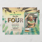 ジャングル4歳の誕生日パーティー4サファリZOOの写真 招待状 (正面/裏面)